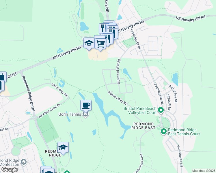 map of restaurants, bars, coffee shops, grocery stores, and more near 23551 Northeast 110th Way in Redmond