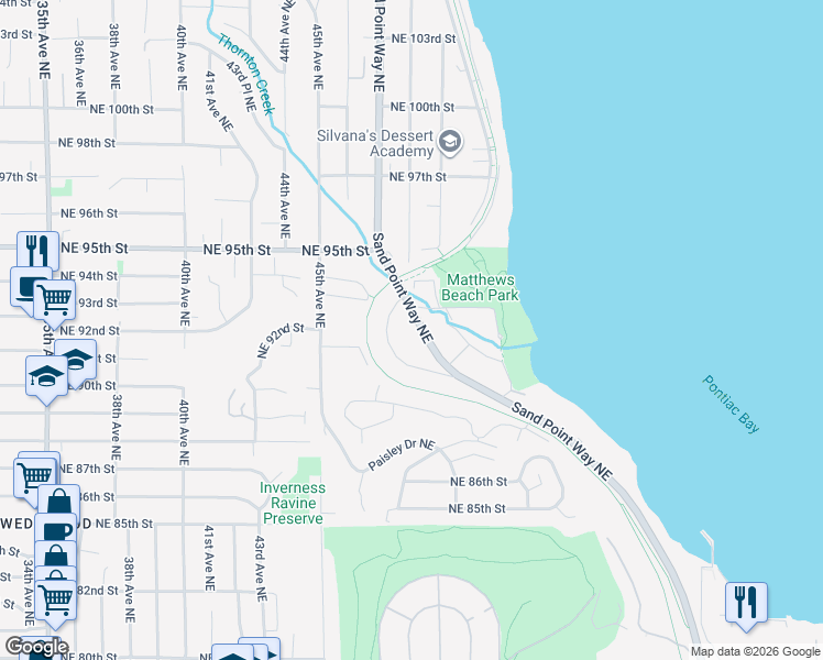 map of restaurants, bars, coffee shops, grocery stores, and more near 9220 Matthews Avenue Northeast in Seattle