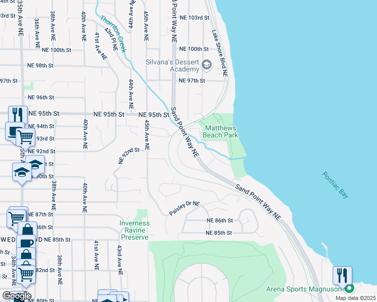 map of restaurants, bars, coffee shops, grocery stores, and more near 9220 Matthews Avenue Northeast in Seattle