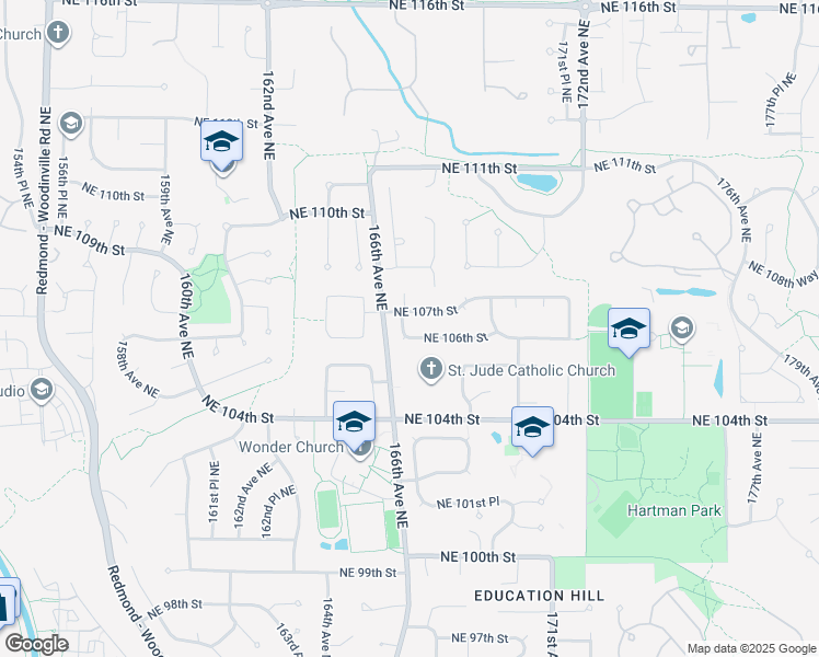 map of restaurants, bars, coffee shops, grocery stores, and more near 10614 166th Place Northeast in Redmond