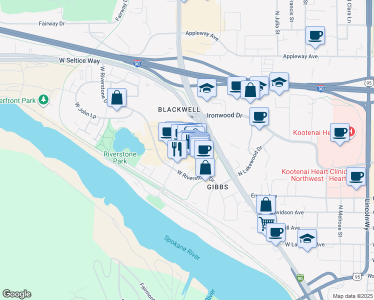map of restaurants, bars, coffee shops, grocery stores, and more near 2026 North Beebe Boulevard in Coeur d'Alene