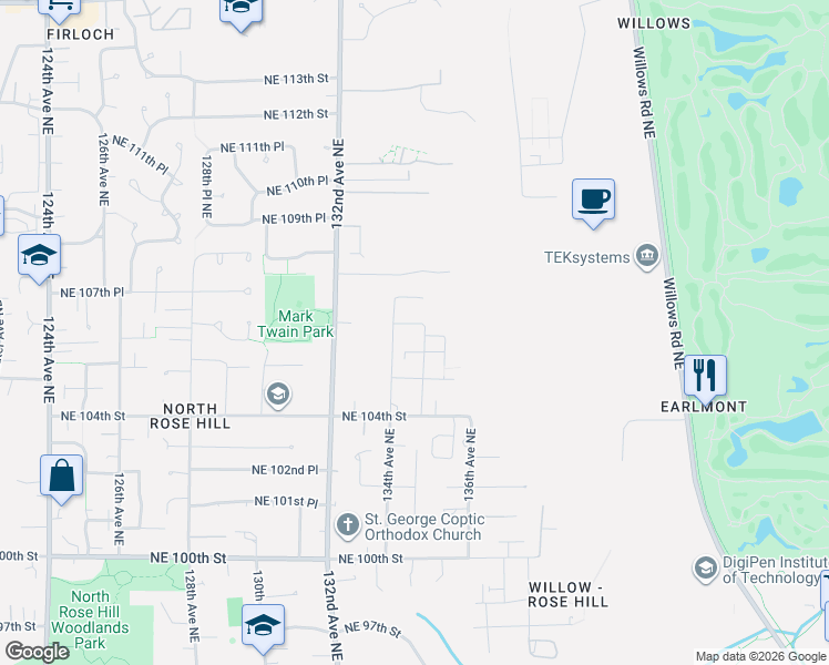 map of restaurants, bars, coffee shops, grocery stores, and more near 10581 135th Avenue Northeast in Kirkland