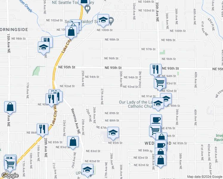 map of restaurants, bars, coffee shops, grocery stores, and more near 2719 Northeast 92nd Street in Seattle