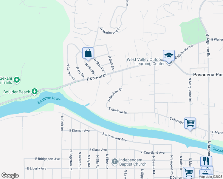 map of restaurants, bars, coffee shops, grocery stores, and more near 4209 N Maringo Dr in Spokane