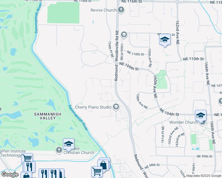 map of restaurants, bars, coffee shops, grocery stores, and more near 10655 Redmond - Woodinville Road Northeast in Redmond