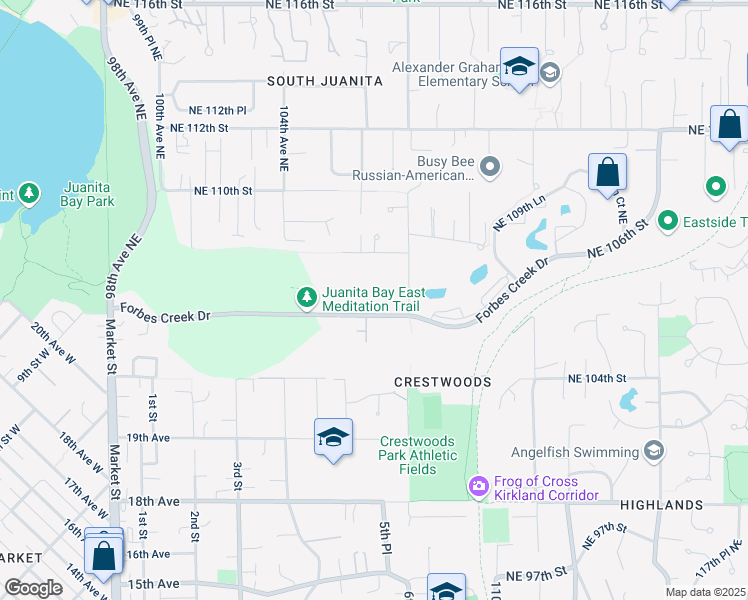 map of restaurants, bars, coffee shops, grocery stores, and more near 10460 107th Place Northeast in Kirkland