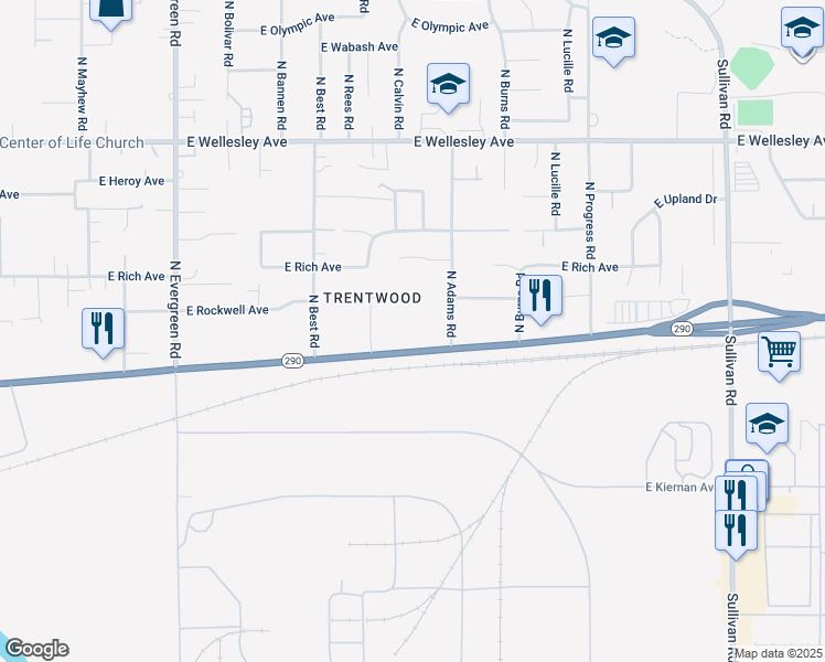 map of restaurants, bars, coffee shops, grocery stores, and more near 14523 East Trent Avenue in Spokane Valley