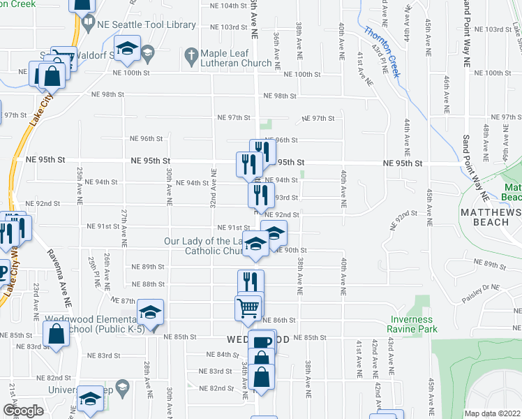map of restaurants, bars, coffee shops, grocery stores, and more near 9202 35th Avenue Northeast in Seattle