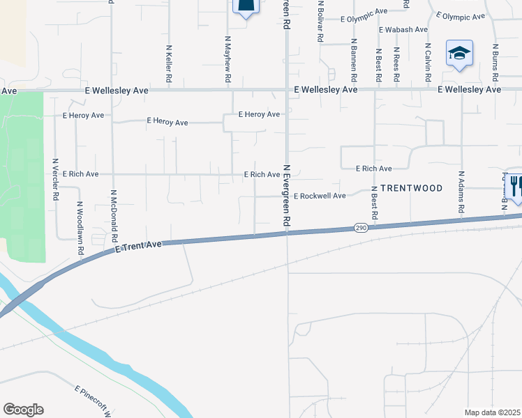 map of restaurants, bars, coffee shops, grocery stores, and more near 4211 North Avalon Road in Spokane Valley