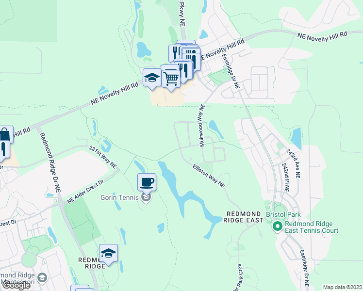 map of restaurants, bars, coffee shops, grocery stores, and more near 11006 Elliston Way Northeast in Redmond