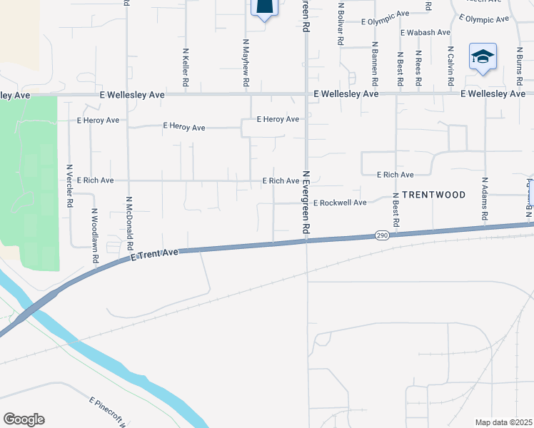 map of restaurants, bars, coffee shops, grocery stores, and more near 4211 North Avalon Road in Spokane Valley