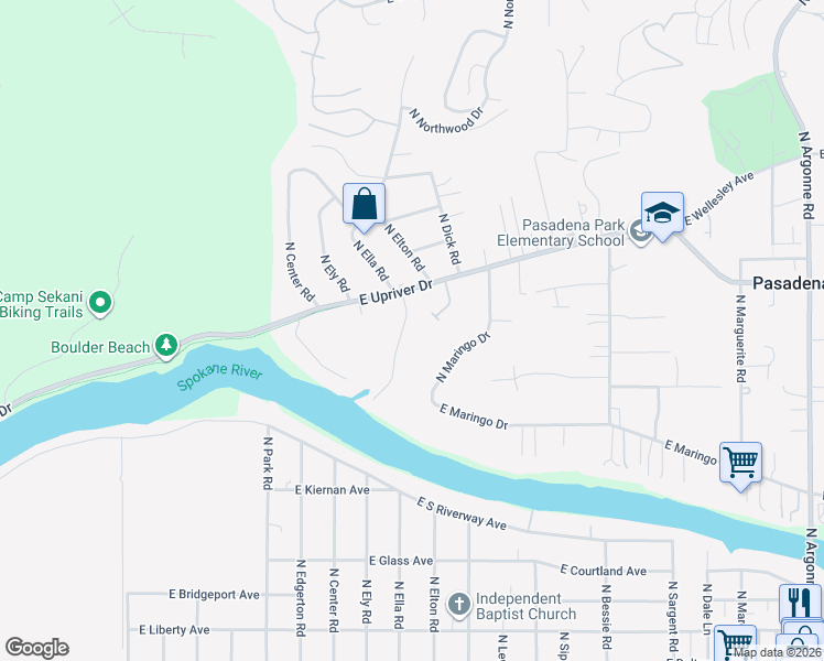 map of restaurants, bars, coffee shops, grocery stores, and more near 4214 Ella Road in Spokane