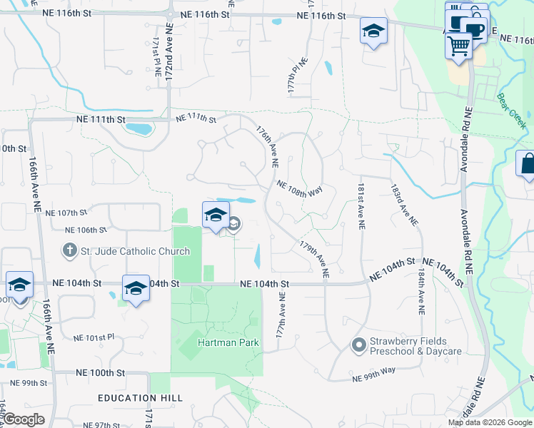 map of restaurants, bars, coffee shops, grocery stores, and more near 10910 176th Circle Northeast in Redmond