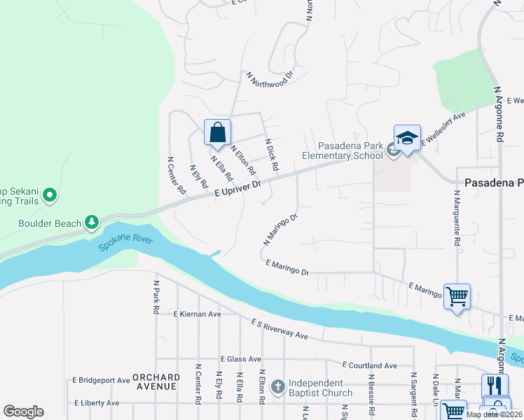 map of restaurants, bars, coffee shops, grocery stores, and more near 4209 North Maringo Drive in Spokane