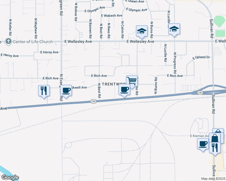 map of restaurants, bars, coffee shops, grocery stores, and more near 4221 North Ellen Road in Spokane Valley