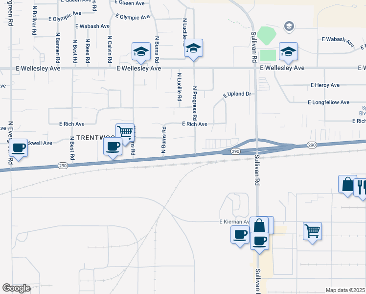 map of restaurants, bars, coffee shops, grocery stores, and more near 14921 East Trent Avenue in Spokane Valley