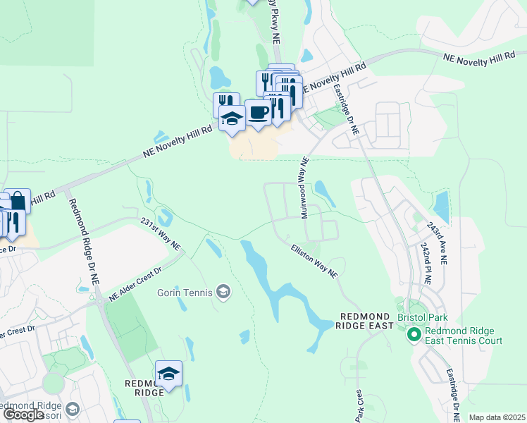 map of restaurants, bars, coffee shops, grocery stores, and more near 11006 Elliston Way Northeast in Redmond