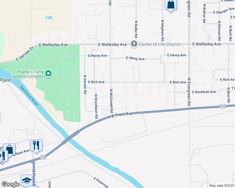 map of restaurants, bars, coffee shops, grocery stores, and more near 4224 North McDonald Road in Spokane Valley