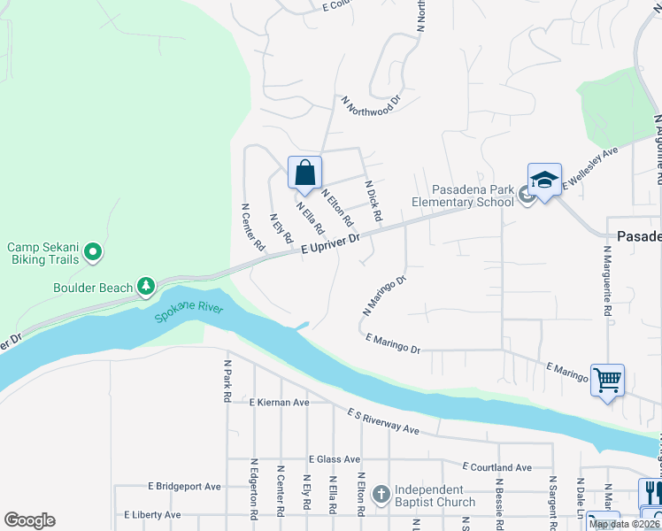map of restaurants, bars, coffee shops, grocery stores, and more near 4214 Ella Road in Spokane