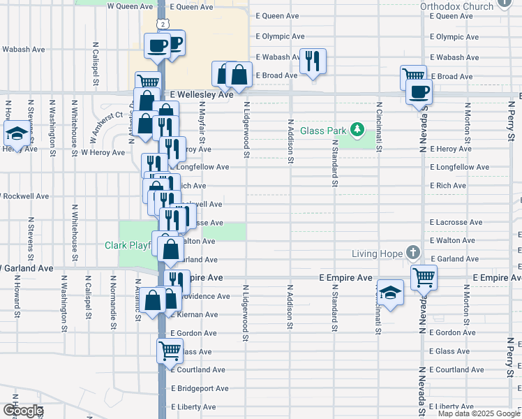 map of restaurants, bars, coffee shops, grocery stores, and more near 323 East Lacrosse Avenue in Spokane