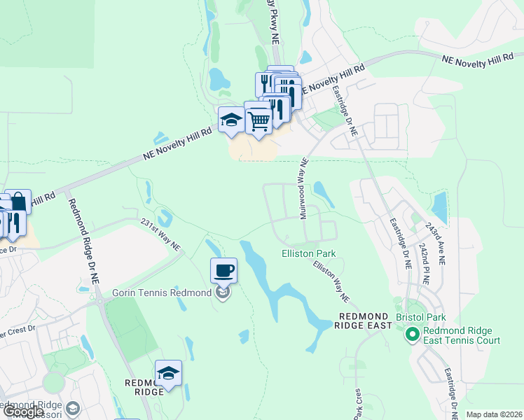 map of restaurants, bars, coffee shops, grocery stores, and more near 11019 Elliston Way Northeast in Redmond