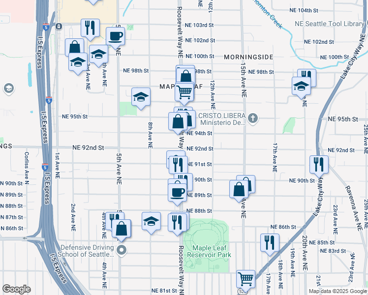 map of restaurants, bars, coffee shops, grocery stores, and more near in Seattle