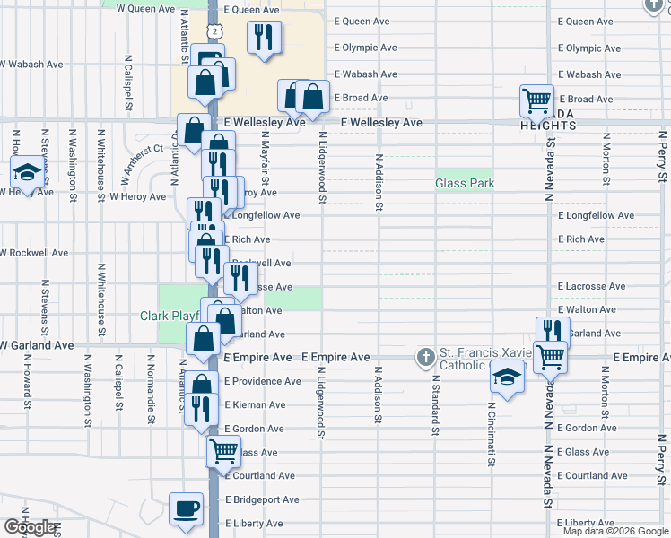 map of restaurants, bars, coffee shops, grocery stores, and more near 323 East Lacrosse Avenue in Spokane