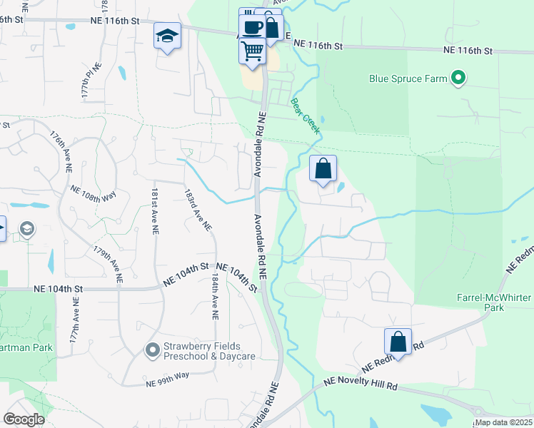 map of restaurants, bars, coffee shops, grocery stores, and more near 10636 Avondale Road Northeast in Redmond
