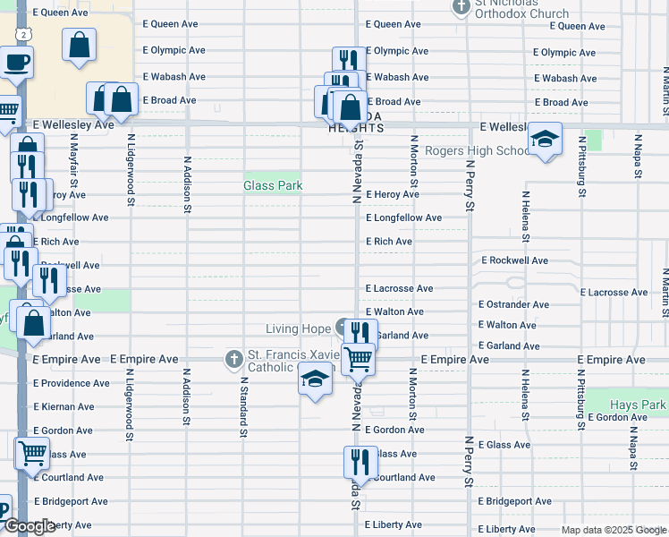 map of restaurants, bars, coffee shops, grocery stores, and more near 911 East Lacrosse Avenue in Spokane