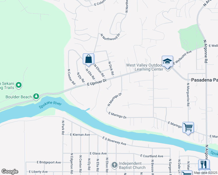 map of restaurants, bars, coffee shops, grocery stores, and more near 4209 North Maringo Drive in Spokane
