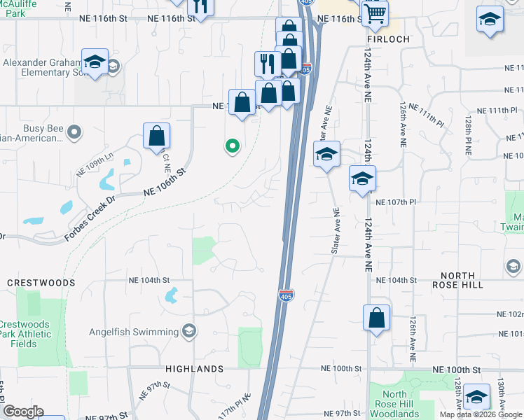 map of restaurants, bars, coffee shops, grocery stores, and more near 10622 118th Place Northeast in Kirkland