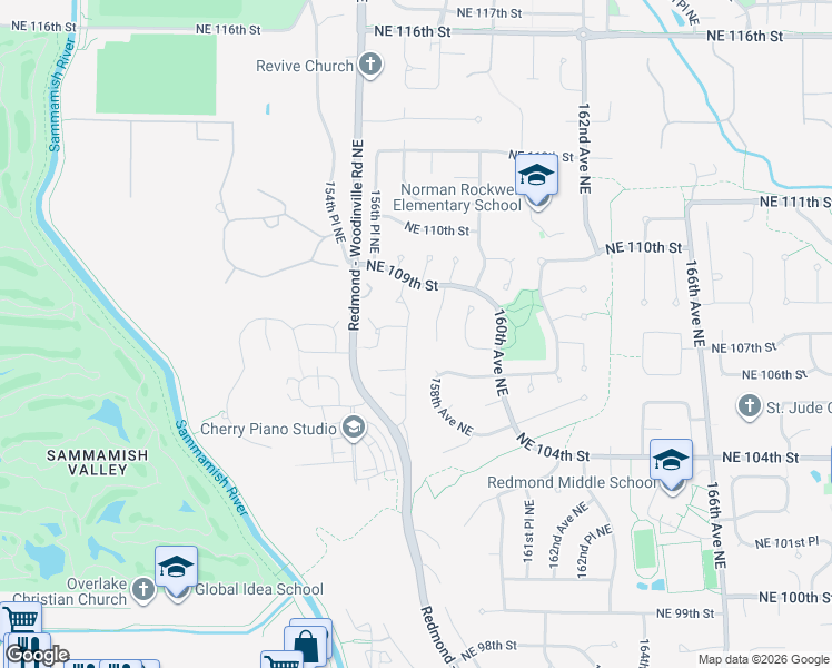 map of restaurants, bars, coffee shops, grocery stores, and more near 10616 157th Avenue Northeast in Redmond