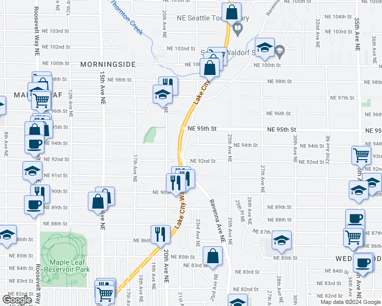 map of restaurants, bars, coffee shops, grocery stores, and more near in Seattle