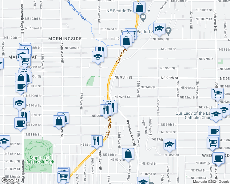map of restaurants, bars, coffee shops, grocery stores, and more near in Seattle