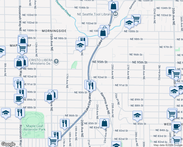 map of restaurants, bars, coffee shops, grocery stores, and more near in Seattle