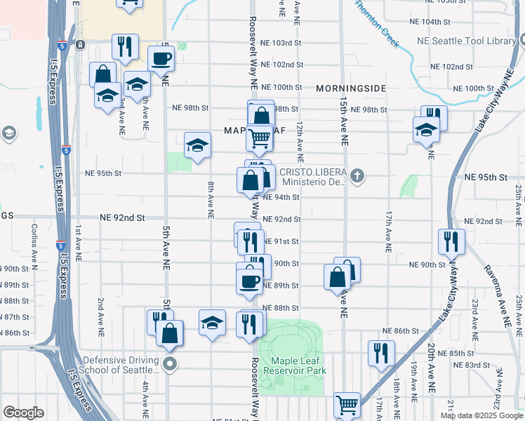 map of restaurants, bars, coffee shops, grocery stores, and more near in Seattle