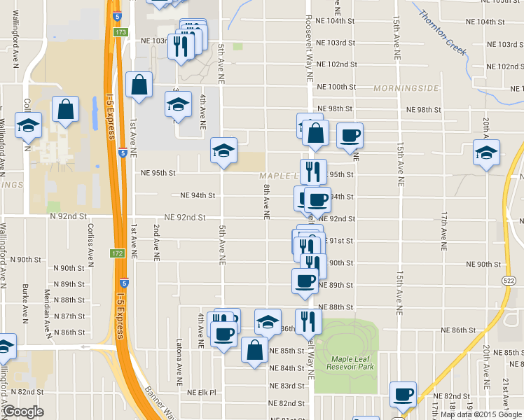 map of restaurants, bars, coffee shops, grocery stores, and more near 9115 8th Avenue Northeast in Seattle