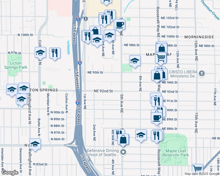 map of restaurants, bars, coffee shops, grocery stores, and more near 335 Northeast 92nd Street in Seattle