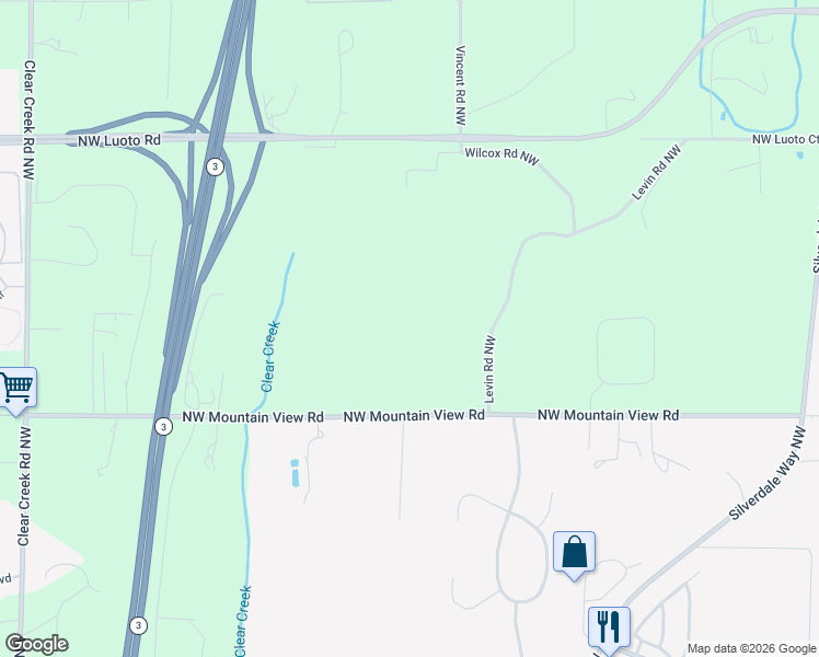 map of restaurants, bars, coffee shops, grocery stores, and more near 1672-2400 Northwest Mountain View Road in Silverdale