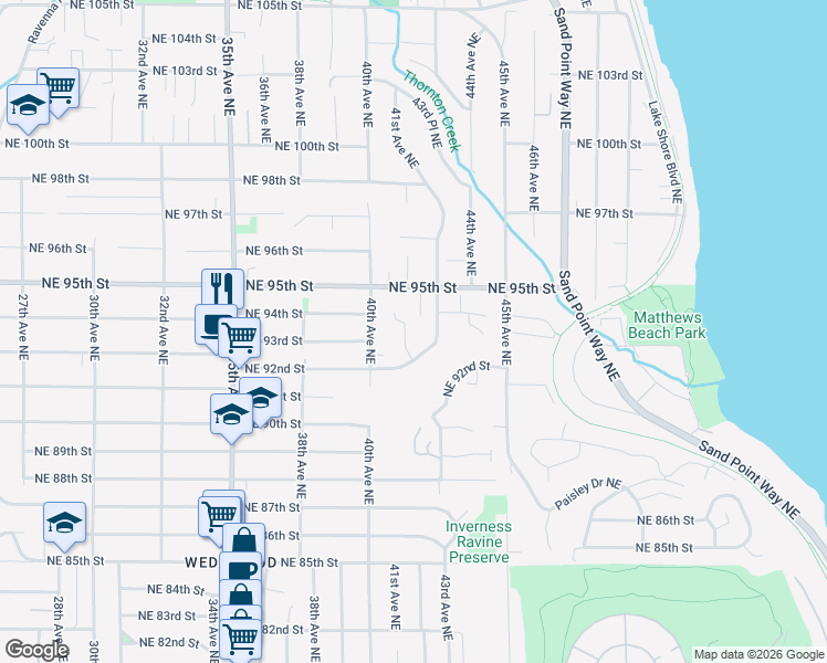 map of restaurants, bars, coffee shops, grocery stores, and more near 9409 42nd Avenue Northeast in Seattle