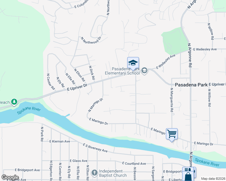 map of restaurants, bars, coffee shops, grocery stores, and more near 8208 East Upriver Drive in Spokane