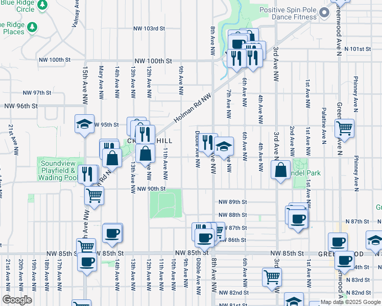 map of restaurants, bars, coffee shops, grocery stores, and more near 9228 9th Avenue Northwest in Seattle