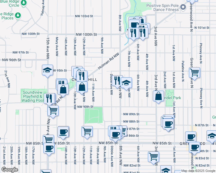 map of restaurants, bars, coffee shops, grocery stores, and more near 9228 9th Avenue Northwest in Seattle