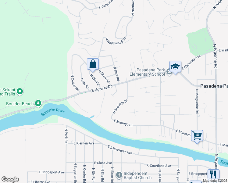 map of restaurants, bars, coffee shops, grocery stores, and more near 4315 West Centennial Way in Spokane