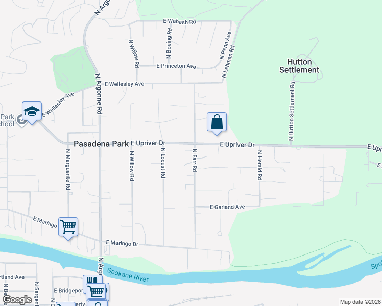 map of restaurants, bars, coffee shops, grocery stores, and more near 4324 North Farr Road in Spokane Valley