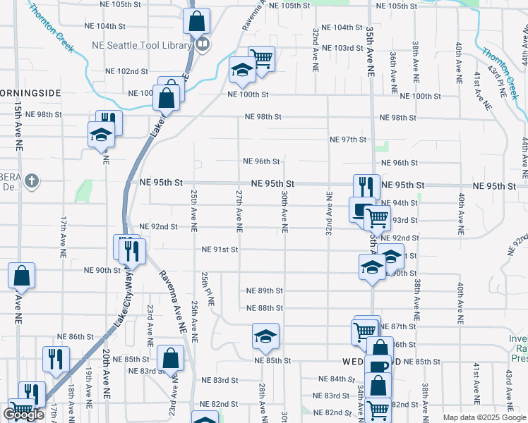map of restaurants, bars, coffee shops, grocery stores, and more near 2718 Northeast 94th Street in Seattle