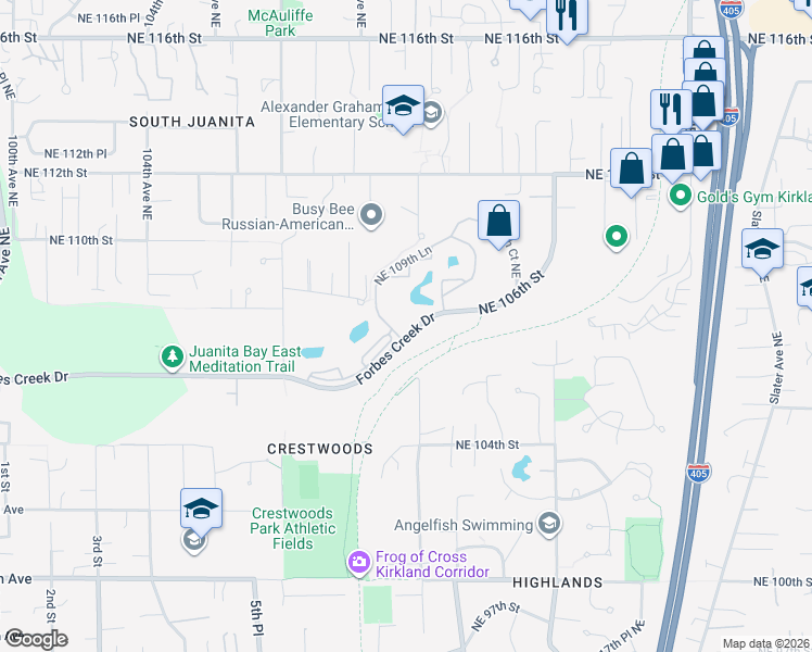 map of restaurants, bars, coffee shops, grocery stores, and more near 10818 111th Court Northeast in Kirkland