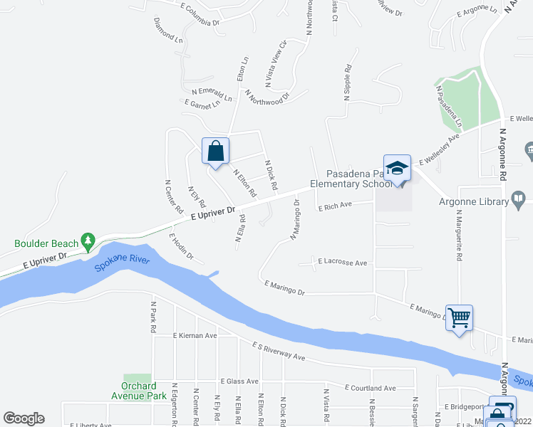 map of restaurants, bars, coffee shops, grocery stores, and more near 4315 West Centennial Way in Spokane