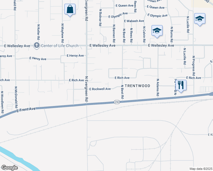 map of restaurants, bars, coffee shops, grocery stores, and more near 14020 East Rich Avenue in Spokane Valley