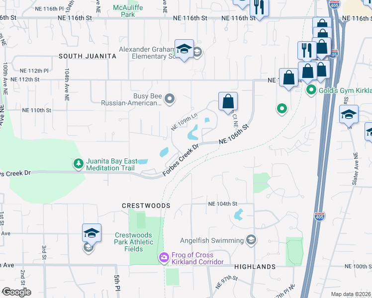 map of restaurants, bars, coffee shops, grocery stores, and more near 10818 111th Court Northeast in Kirkland